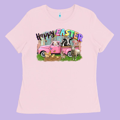 Happy Easter Truck With Farm Animals Easter Day Ladies Tee Designed By Cowgirlartshop