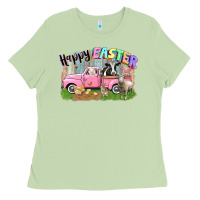Matcha Happy Easter truck with farm animals Easter Day Ladies Tee - CowGirlArtShop