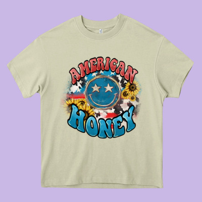 American Honey Smiley Heavy Core Tee Designed By Howdyjamesfarm