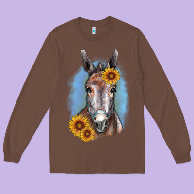 Sunflower Donkey Long Sleeve Tee Designed By Ranaportraitstore