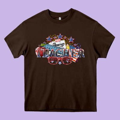 American Teacher 4th Of July Heavy Core Tee Designed By Howdyjamesfarm