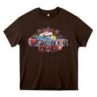 Chocolate Brown American Teacher 4th of july Heavy Core Tee - HowdyJamesFarm