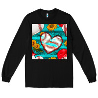 Black baseball hearts and sunflowers with turquoise gemstone seamless patter Long Sleeve Tee - BundleAndBundleShop