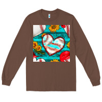 Chestnut baseball hearts and sunflowers with turquoise gemstone seamless patter Long Sleeve Tee - BundleAndBundleShop
