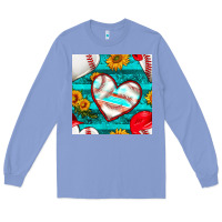 Colony Blue baseball hearts and sunflowers with turquoise gemstone seamless patter Long Sleeve Tee - BundleAndBundleShop