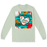 Matcha baseball hearts and sunflowers with turquoise gemstone seamless patter Long Sleeve Tee - BundleAndBundleShop