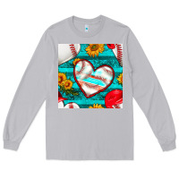 Moon Dust baseball hearts and sunflowers with turquoise gemstone seamless patter Long Sleeve Tee - BundleAndBundleShop