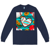 Navy baseball hearts and sunflowers with turquoise gemstone seamless patter Long Sleeve Tee - BundleAndBundleShop