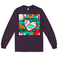 Plum baseball hearts and sunflowers with turquoise gemstone seamless patter Long Sleeve Tee - BundleAndBundleShop