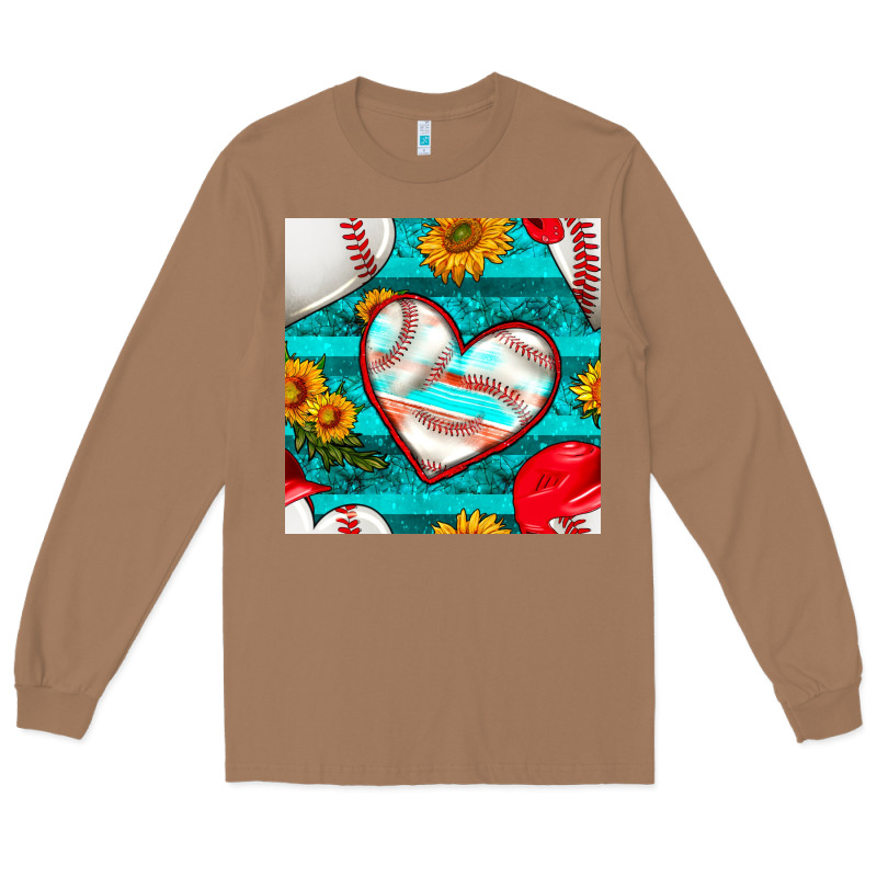Baseball Hearts And Sunflowers With Turquoise Gemstone Seamless Patter Long Sleeve Tee by BundleAndBundleShop | Teevron