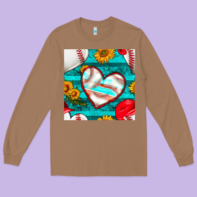 Baseball Hearts And Sunflowers With Turquoise Gemstone Seamless Patter Long Sleeve Tee Designed By Bundleandbundleshop