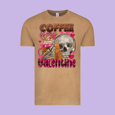 Coffee Is My Valentine Skull Vintage Tee Designed By Fadigitalartstudio
