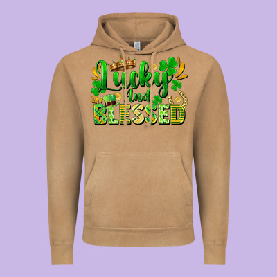 Lucky And Blessed Vintage Hoodie Designed By Fadigitalartstudio
