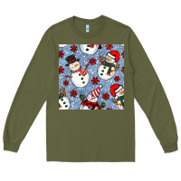 Army Green christmas snowman seamless pattern Long Sleeve Tee - BundleAndBundleShop