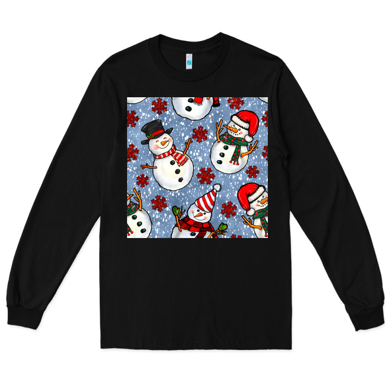 Christmas Snowman Seamless Pattern Long Sleeve Tee by BundleAndBundleShop | Teevron