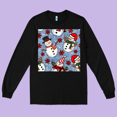 Christmas Snowman Seamless Pattern Long Sleeve Tee Designed By Bundleandbundleshop