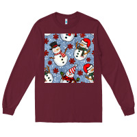 Burgundy christmas snowman seamless pattern Long Sleeve Tee - BundleAndBundleShop
