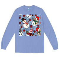 Colony Blue christmas snowman seamless pattern Long Sleeve Tee - BundleAndBundleShop