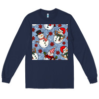 Navy christmas snowman seamless pattern Long Sleeve Tee - BundleAndBundleShop