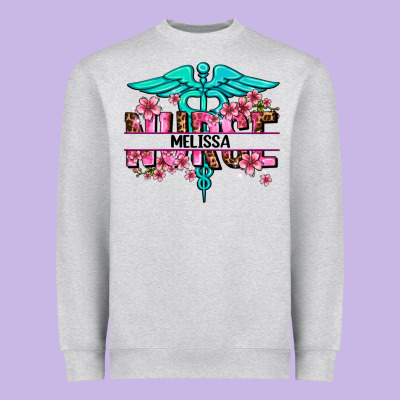 Floral Nurse Custom Name Heavyweight Sweatshirt Designed By Adodesignshop