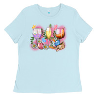 Baby Blue Easter wine glasses  Easter Day Ladies Tee - CowGirlArtShop
