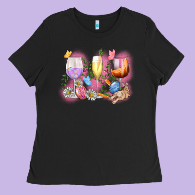 Easter Wine Glasses  Easter Day Ladies Tee Designed By Cowgirlartshop