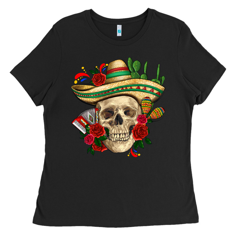 Di De Los Muertos With Roses Mexico Ladies Tee by HowdyJamesFarm | Teevron
