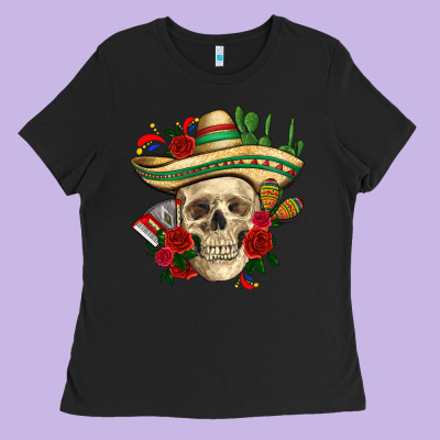 Di De Los Muertos With Roses Mexico Ladies Tee Designed By Howdyjamesfarm