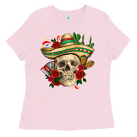 Bubblegum Pink Di de los muertos with roses Mexico Ladies Tee - HowdyJamesFarm