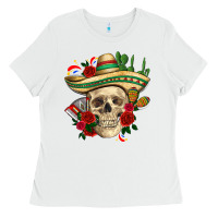 White Di de los muertos with roses Mexico Ladies Tee - HowdyJamesFarm