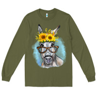 Army Green Sunflower Glasses Donkey Long Sleeve Tee - RanaPortraitStore