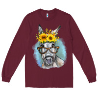 Burgundy Sunflower Glasses Donkey Long Sleeve Tee - RanaPortraitStore