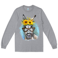 Heather Grey Sunflower Glasses Donkey Long Sleeve Tee - RanaPortraitStore