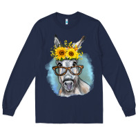 Navy Sunflower Glasses Donkey Long Sleeve Tee - RanaPortraitStore