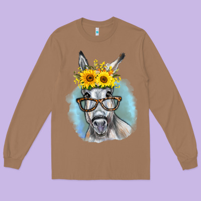 Sunflower Glasses Donkey Long Sleeve Tee Designed By Ranaportraitstore