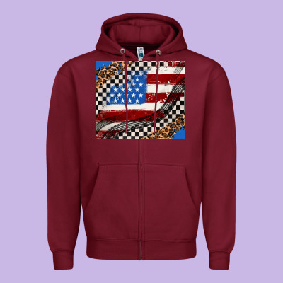 American Flag And Race Flag Zipper Hoodie Designed By Adodesignshop