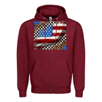 Burgundy American flag and race flag Zipper Hoodie - AdoDesignShop