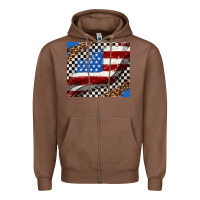Chestnut American flag and race flag Zipper Hoodie - AdoDesignShop