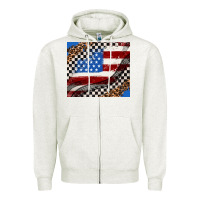 Oatmeal Heather American flag and race flag Zipper Hoodie - AdoDesignShop