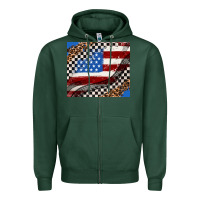 Sports Green American flag and race flag Zipper Hoodie - AdoDesignShop