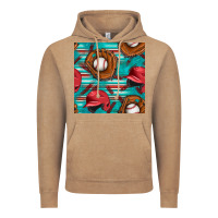 Vintage Coffee baseball helmet and glove with serape seamless pattern Vintage Hoodie - BundleAndBundleShop