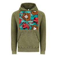 Vintage Olive baseball helmet and glove with serape seamless pattern Vintage Hoodie - BundleAndBundleShop