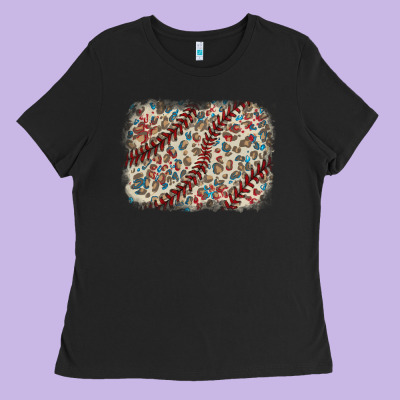 Baseball Leopard Glitter Background Ladies Tee Designed By Howdyjamesfarm