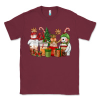 Burgundy christmas polar bear reindeer and snowman coffee c Classic Tee - CowGirlArtShop