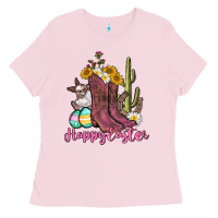 Bubblegum Pink Happy Easter western Easter Day Ladies Tee - CowGirlArtShop