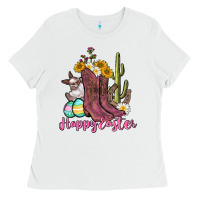 White Happy Easter western Easter Day Ladies Tee - CowGirlArtShop