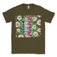 Army Green Blessed mama with daisy and leopard Classic Tee - RanaPortraitStore