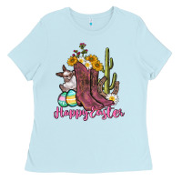 Baby Blue Happy Easter western Easter Day Ladies Tee - CowGirlArtShop