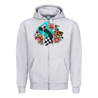 Heather Grey race sunflower patches Zipper Hoodie - AdoDesignShop