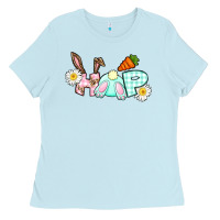 Baby Blue Hop bunny Easter Day Ladies Tee - CowGirlArtShop